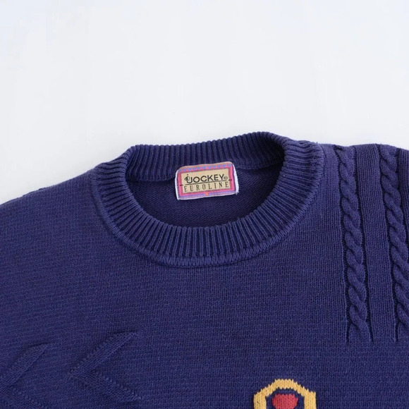 Vintage Jockey Euroline Navy Knit Geometric Shapes Crewneck Sweater  L - Picture 10 of 12
